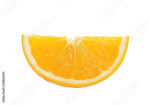Slice or ripe orange on white background. Fresh citrus fruit