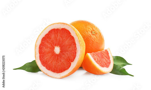 Fresh citrus fruits on white background