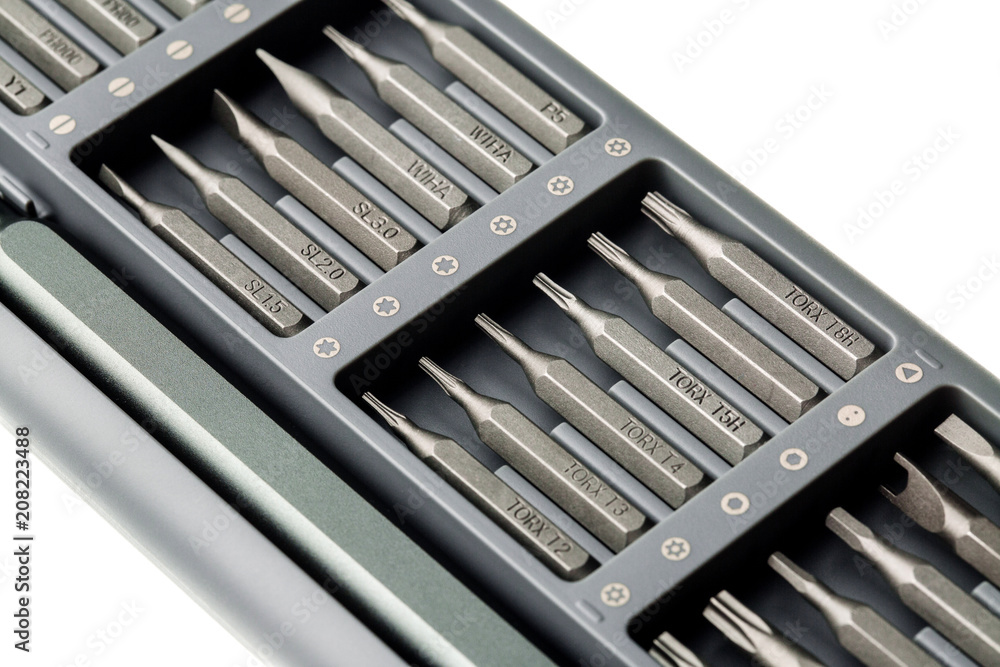 bits for screwdriver. Tool set for household use. Nozzles and adapters for screwdrivers. Head different size hex driver. bits for screwdriver. Tool set for household use. Nozzles and adapters for screwdrivers. Head different size hex driver.