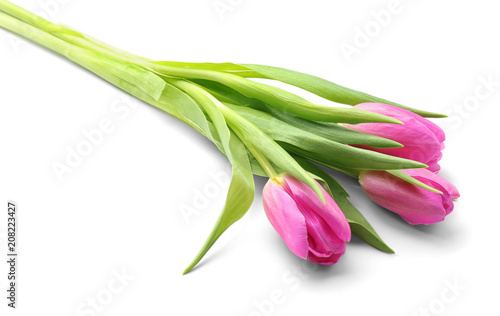 Bouquet of beautiful tulips on white background