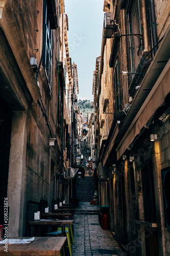 urban scene with empty narrow street in Dubrovnik city  Croatia