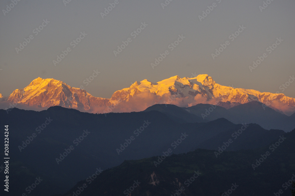 Annapurna mountain range in Nepal at sunrise