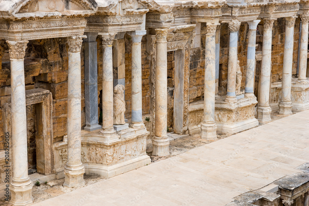 Detail of the colonnade on the theatre, Hierapolis