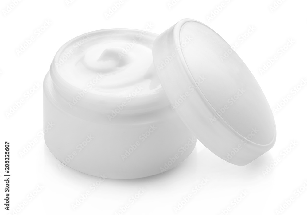 Jar with cream on white background. Skin care cosmetics Jar with cream on white background. Skin care cosmetics