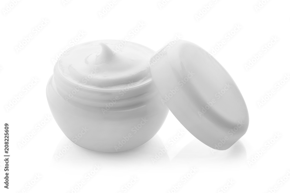 Jar with cream on white background. Skin care cosmetics Jar with cream on white background. Skin care cosmetics