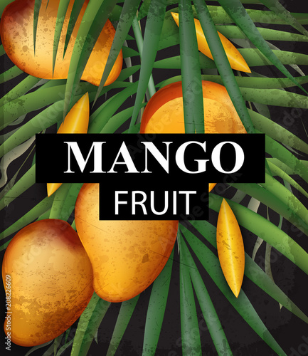 Mango card background. Growing fruits ripe harvest 3d detailed illustrations