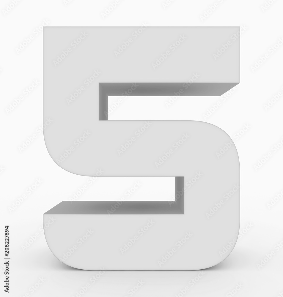 number 5 3d cubic rounded white isolated on white number 5 3d cubic rounded white isolated on white