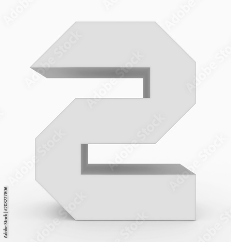 number 2 3d cubic white isolated on white