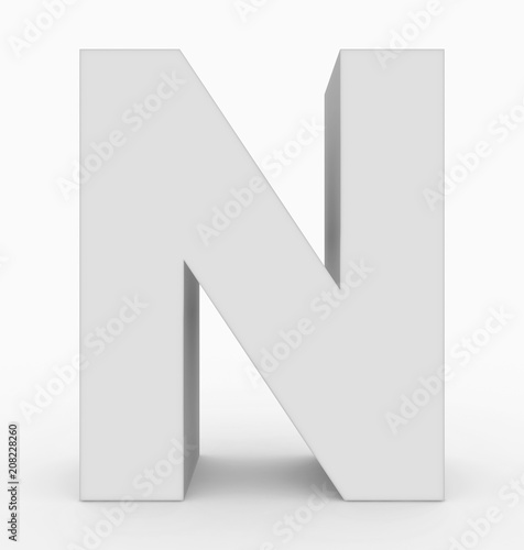 letter N 3d cubic white isolated on white