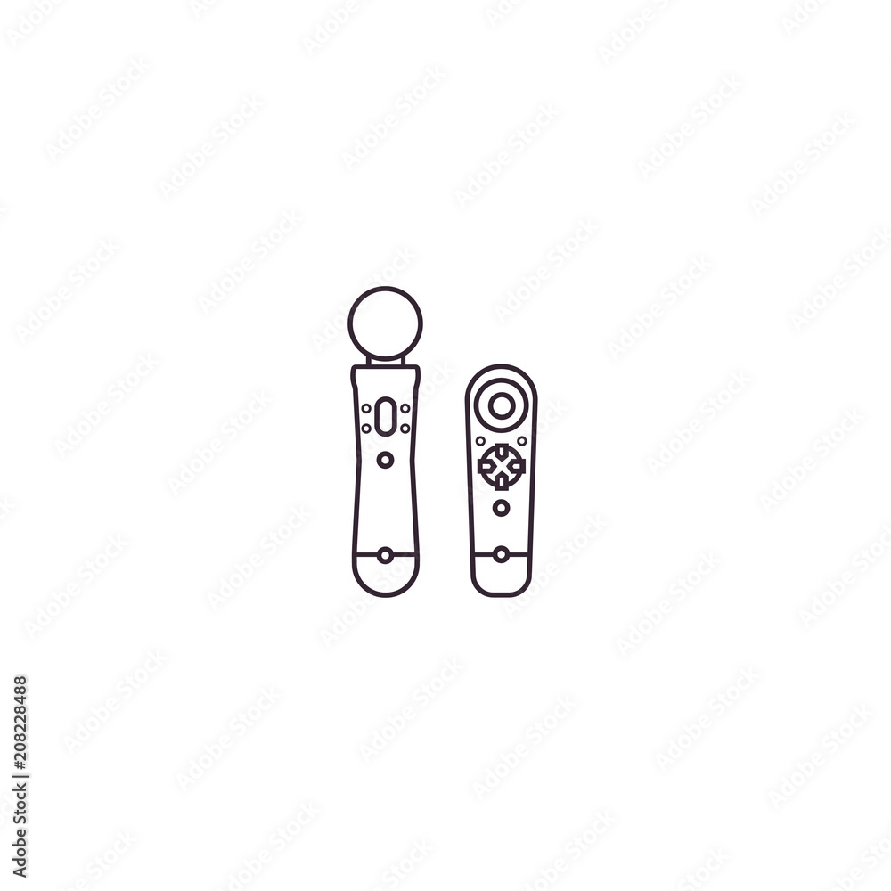Move motion and navigation game controllers - set of line icons on isolated background. Accessories for video gaming consoles - vector sign, symbol, pictogram in thin outline style. Move motion and navigation game controllers - set of line icons on isolated background. Accessories for video gaming consoles - vector sign, symbol, pictogram in thin outline style.