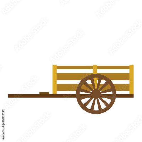 Wooden Cart transportation cartoon character side view isolated on white background vector illustration.