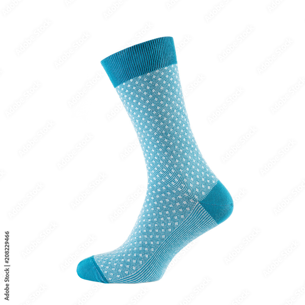 one colored sock is standing on a shape, the shape is not visible, on a white background is isolated one colored sock is standing on a shape, the shape is not visible, on a white background is isolated