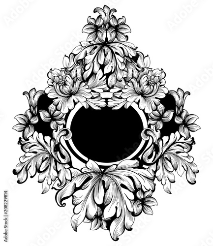 Baroque Round Frame Vector. Classic rich ornamented carved decors. Rococo sop...