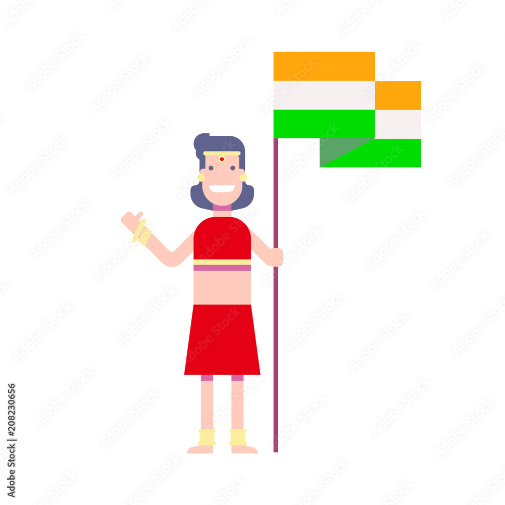 Happy girl holding an Indian flag and waving her hand Happy girl holding an Indian flag and waving her hand