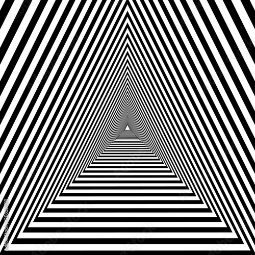 triangular tunnel, black and white geometric psychedelic optical drawing