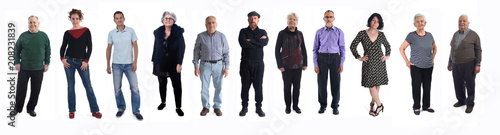 group of people of different ages on white background