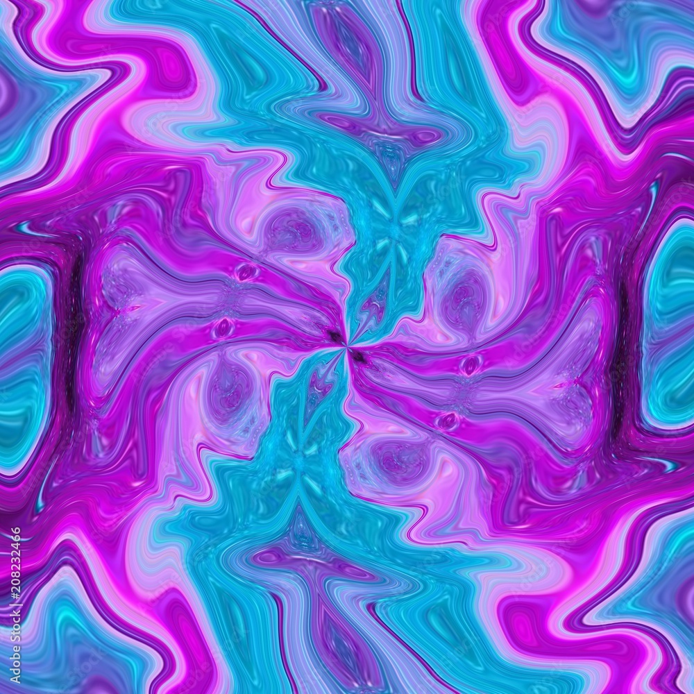Abstract symmetric art. Mirrored fractal texture background. Fantastic pattern for graphic design production. Good for printed pictures, postcards, posters or covers and artistic print on ceramic.
