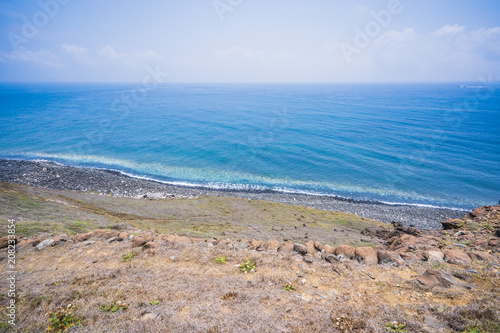 beautiful blue ocean with beach and blue sky   white cloud in Taiwan