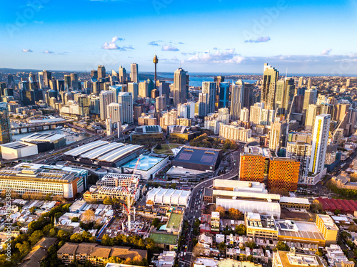 Photography View Sydney City Skyline from a drone
