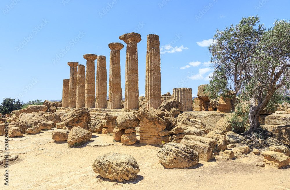 Remains of Heracles temple - Valle dei Templi  located in Agrigento, Sicily. Unesco World Heritage Site