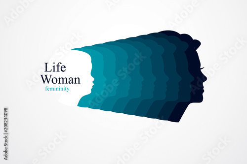 Girl maturation age years concept, adulthood idea, the time of life, periods and cycle of life, growing old, from infancy to maturity. Vector simple classic icon or logo design.