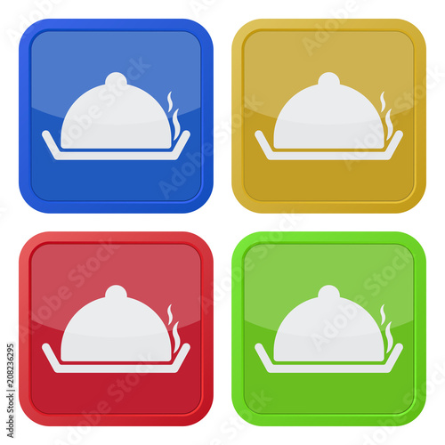 four square color icons, serving tray with lid