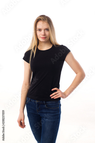 woman white background t-shirt