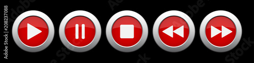 red metallic music control buttons set
