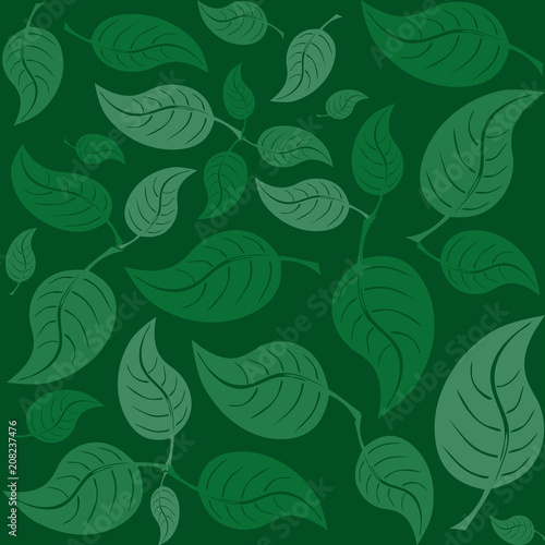 Green leaves seamless pattern decoration on green background