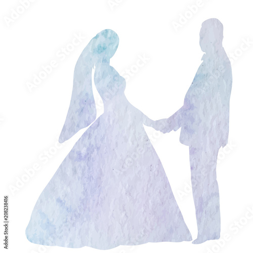 watercolor silhouette of the bride and groom