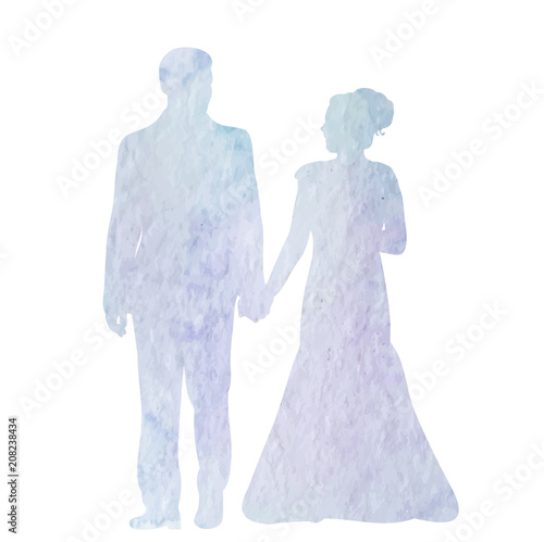 tender watercolor silhouette of the bride and groom