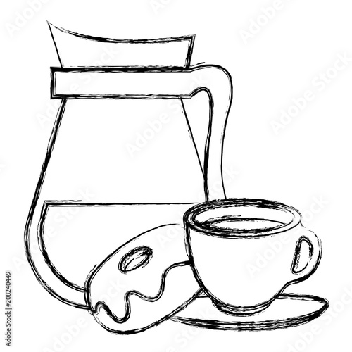 coffee cup and teacup with sweet donuts vector illustration design