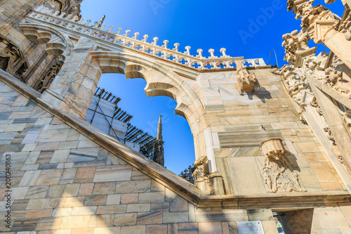 Gothic architecture and art on the roof of Duomo