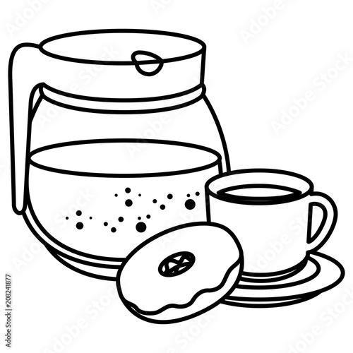 coffee cup and teacup with sweet donuts vector illustration design