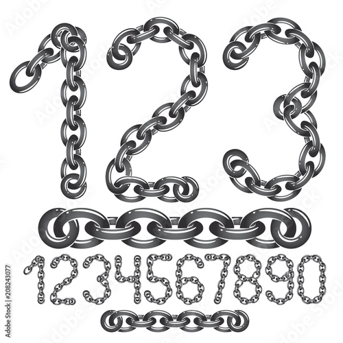 Vector modern numbers collection. Trendy  numbers for use as poster design elements. Created using metal connected chain link.