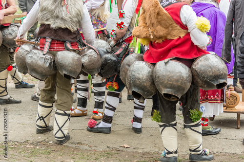 Traditional Kukeri costume bells on a traditional Bulgarian Kukeri holidays festival
