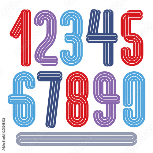 Vector funky tall numerals collection made with parallel stripes, for use in logo design for nightclub advertising.