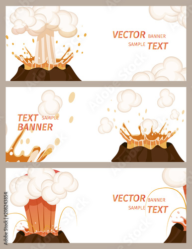 Volcanic Eruption Stages Set of Banners Vector