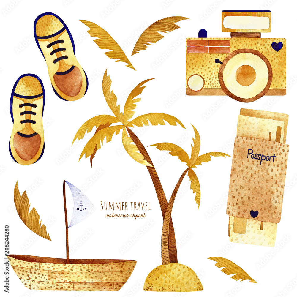 Watercolor Clipart Traveling Set