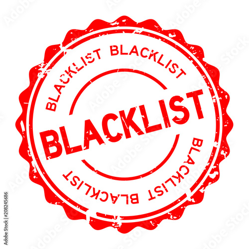Grunge red blacklist word round rubber seal stamp on white background