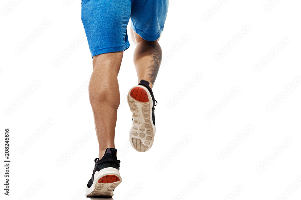 legs of man running on white background legs of man running on white background