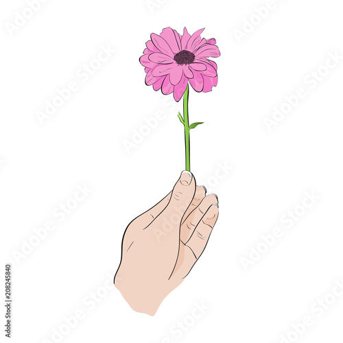 Hand giving a flower. Vector Illustration.