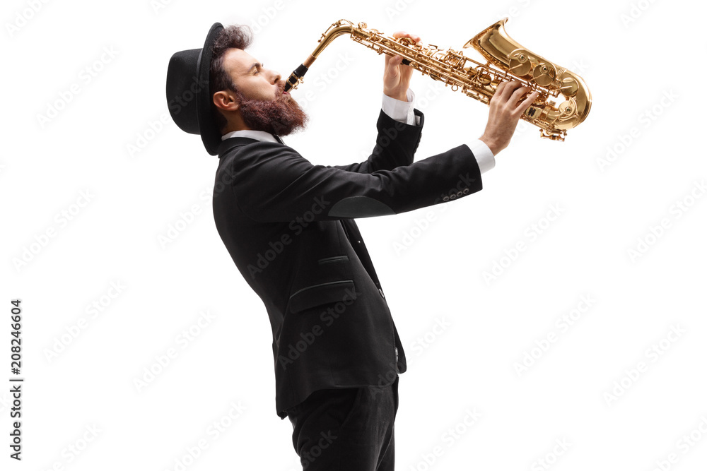 Naklejka premium Man playing a saxophone