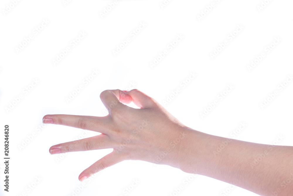 Open woman hand on white background Open woman hand on white background