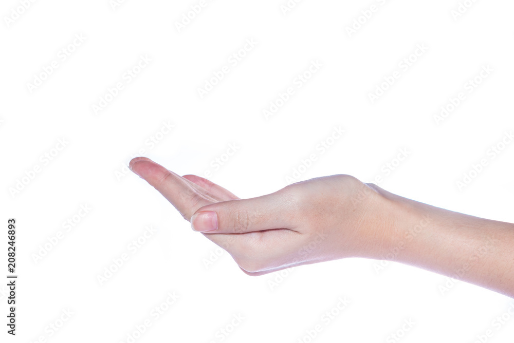 Open woman hand on white background Open woman hand on white background