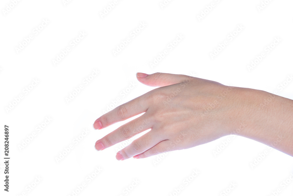 Open woman hand on white background Open woman hand on white background