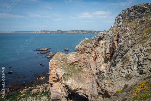 Golden beach scene at Morgat on the Brittany coast in France