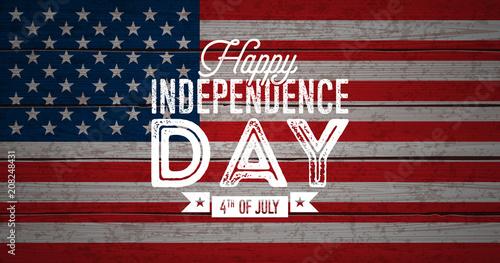 Happy Independence Day of the USA Vector Illustration. Fourth of July Design with Flag on Vintage Wood Background for Banner, Greeting Card, Invitation or Holiday Poster.