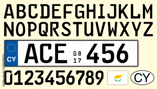 Cyprus car plate, letters, numbers and symbols