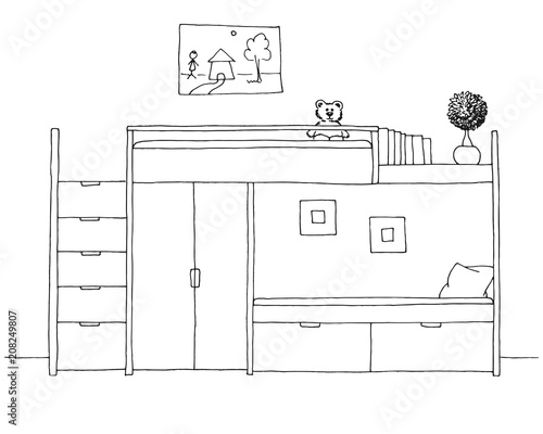 Children's room. Children's furniture. Hand drawn vector illustration of a sketch style.